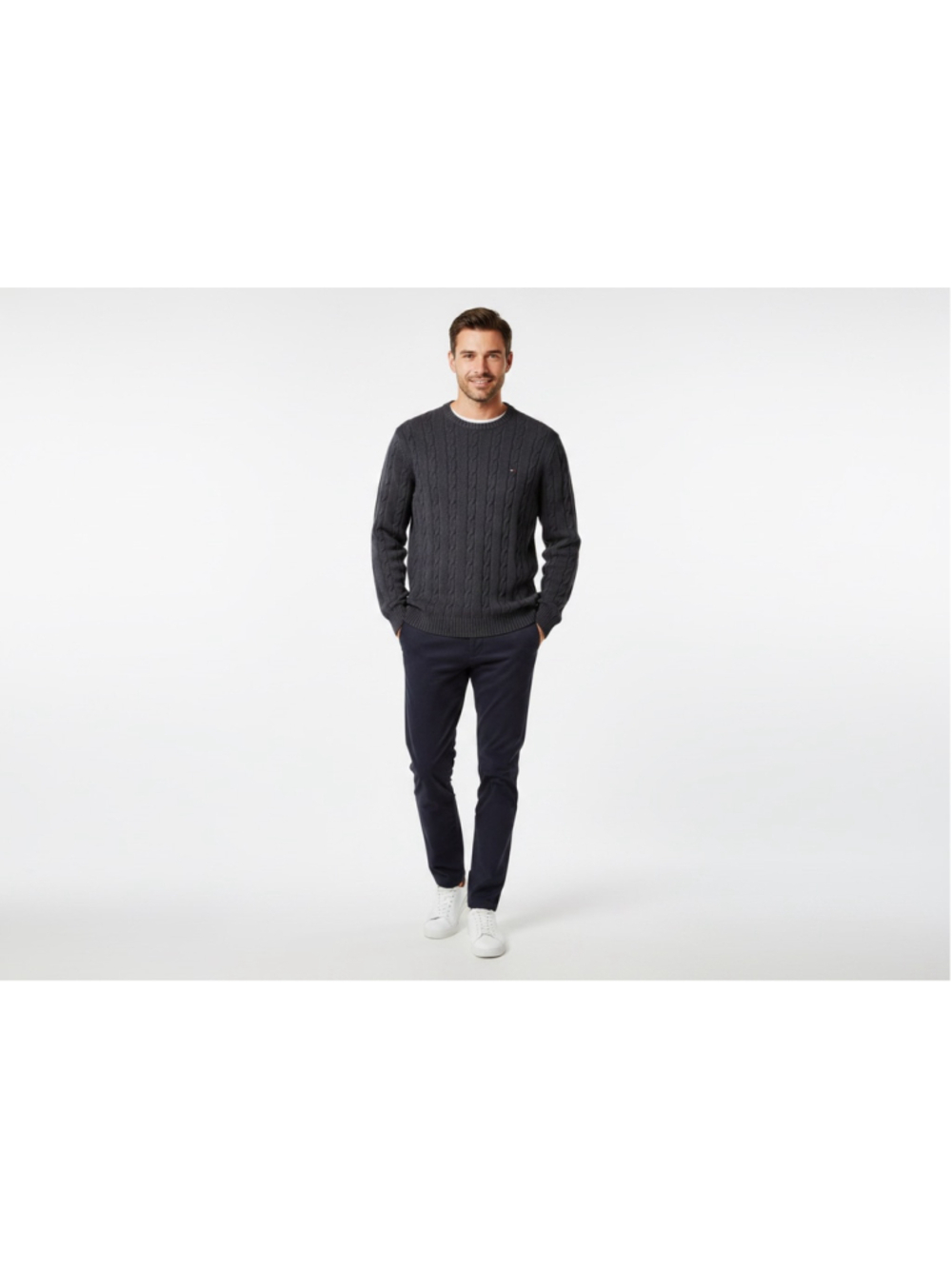 Tommy Hilfiger Cable Knit Cotton Sweater Crew Neck Navy Size XL
